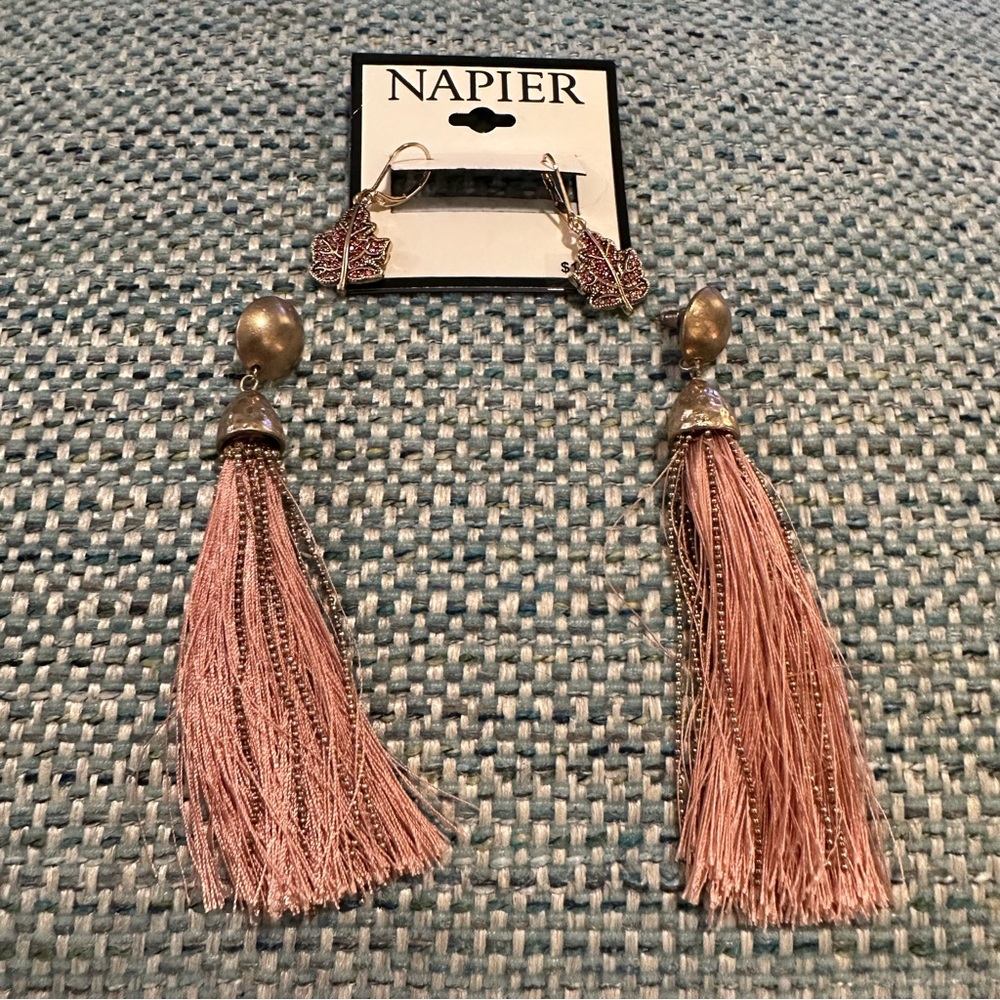 Napier Leaf and Rose Tassel Earrings